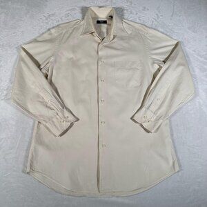 Hugo Boss Dress Shirt Men Size 15.5 32/33 Beige Long Sleeve 100% Cotton Comfort